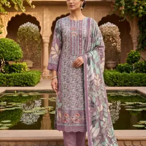 Lavender Floral Printed Ladies Suit Set with Dupatta