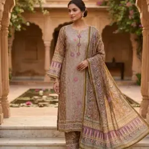 Royal Mauve & Beige Printed Suit Set